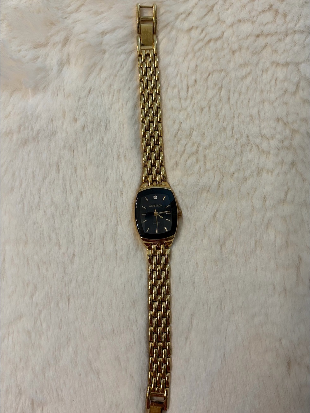 Armitron Diamond Gold Tone Bracelet Watch with Black Dial Vintage